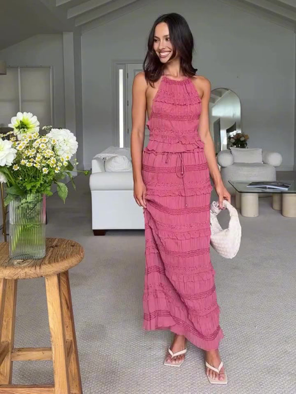 New Sleeveless Chiffon Elastic Waist Two-Piece Suit