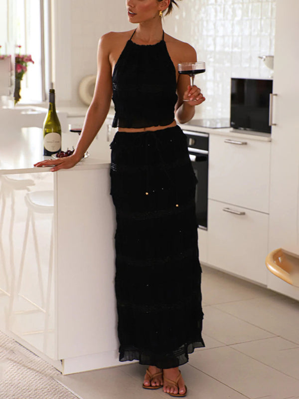 New Sleeveless Chiffon Elastic Waist Two-Piece Suit